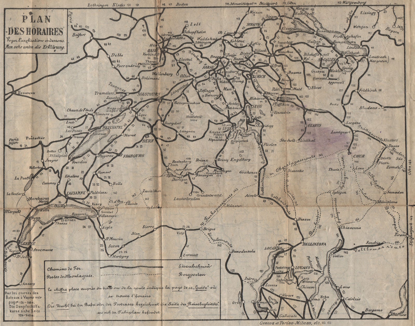 SWISS RAILWAY MAP & MOUNTAIN POSTAL ROUTES. Switzerland Suisse Schweiz 1899